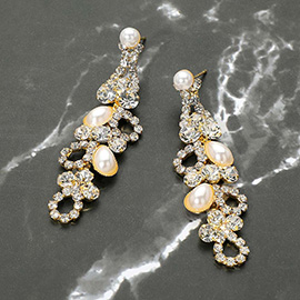 Rhinestone Pearl Eyelet Drop Evening Earrings