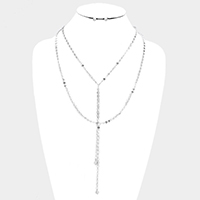 Layered Metal Disc Chain Y Shaped Necklace