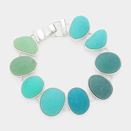 Blue Shade Multi Colored Sea Glass Dome Magnetic Bracelet