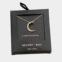 Secret Box _ 14K Gold Dipped CZ Crescent Pendant Necklace