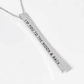 I Love You To The Moon & Back Brass Metal Bar Pendant Necklace
