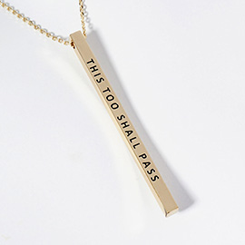 THIS TOO SHALL PASS Brass Metal Bar Pendant Necklace