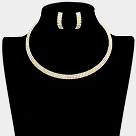 3Rows Rhinestone Pave Choker Necklace