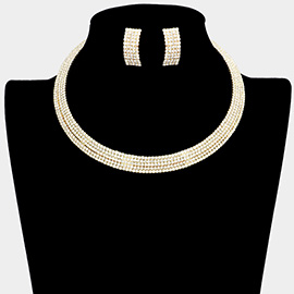 5Rows Rhinestone Pave Choker Necklace