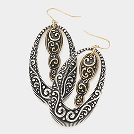 Embossed Oval Metal Dangle Earrings