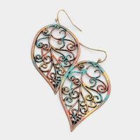 Filigree Metal Leaf Dangle Earrings