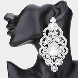 Oversized Teardrop Crystal Accented Evening Earrings