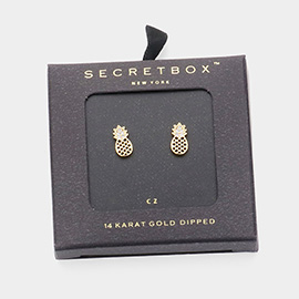 Secret Box_14K Gold Dipped CZ Stone Paved Pineapple Earrings