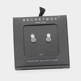Secret Box_Sterling Silver Dipped CZ Stone Paved Pineapple Earrings