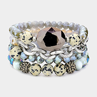 4PCS - Multi Bead Accent Fireball Strand Stretch Bracelets