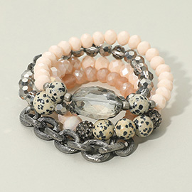 4PCS - Multi Bead Accent Fireball Strand Stretch Bracelets