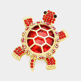Stone Embellished Turtle Pin Brooch