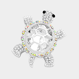 Stone Embellished Turtle Pin Brooch