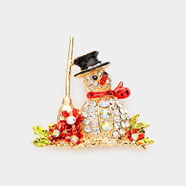 Stone Snowman Pin Brooch