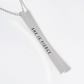 SHE IS FIERCE Brass Metal Bar Pendant Necklace