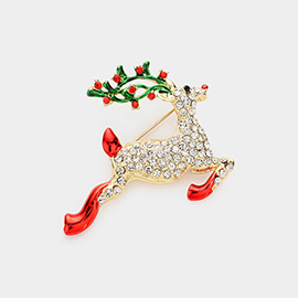 Stone Christmas Rudolph Shoe Pin Brooch