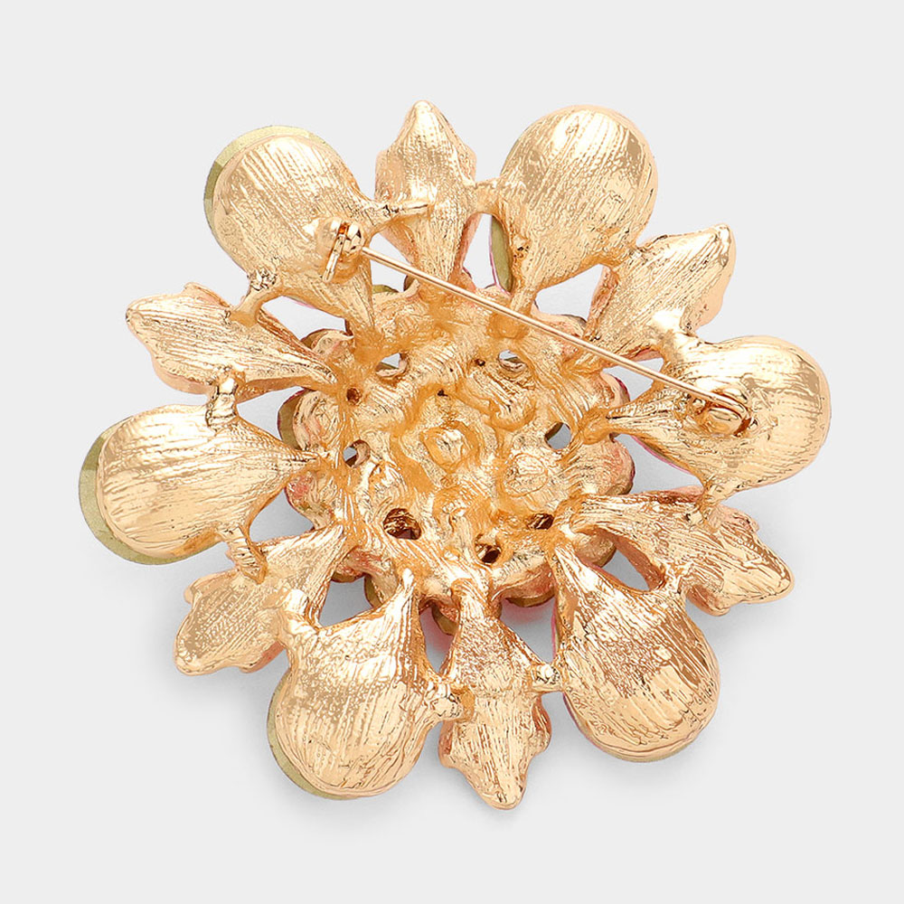 Floral Glass Stone Pin Brooch