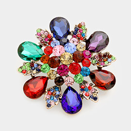 Floral Glass Stone Pin Brooch