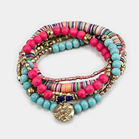 6 Layers Multi Beaded Disc Stretch Bracelets