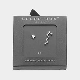 Secret Box_Sterling Silver Dipped CZ Stone Paved Unbalance Star Earrings