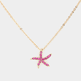 Rhinestone Paved Starfish Pendant Necklace