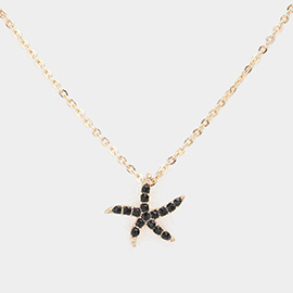 Rhinestone Paved Starfish Pendant Necklace