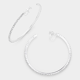 2.5 inch Rhinestone Hoop Clip on Earrings