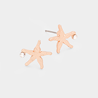 Metal Starfish Stone Stud Earrings