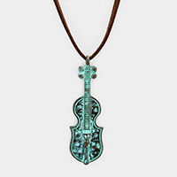Suede Metal Violin Pendant Necklace