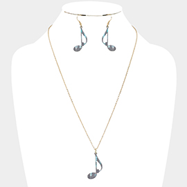 Patterned Music Note Pendant Necklace