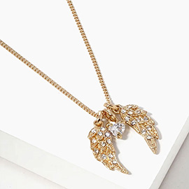 Crystal Wing Heart Bead Pendant Necklace