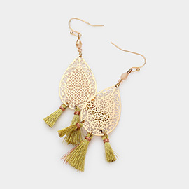Filigree Teardrop Metal Disc Tassel Earrings