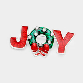 Joy Enamel Christmas Wreath Bow Pin Brooch