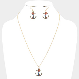Mermaid Printed Anchor Pendant Necklace
