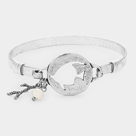 Tropical Fish Pearl Charm Metal Disc Hook Bracelet