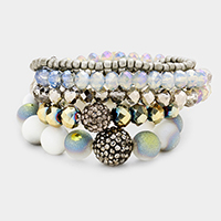 5PCS - Multi Beaded Shamballa Accented Stretch Bracelets