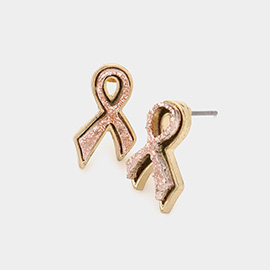 Faux Druzy Pink Ribbon Stud Earrings
