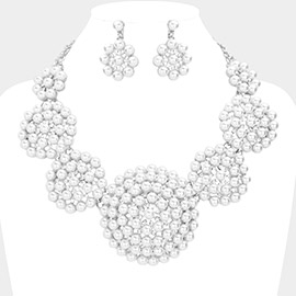 Floral Rhinestone Pearl Cluster Statement Necklace