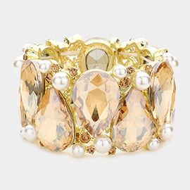 Pearl Teardrop Stone Stretch Evening Bracelet