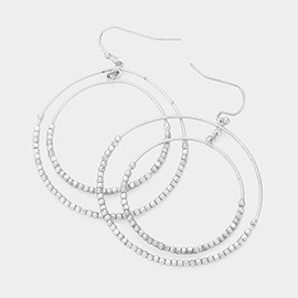 Metal Cube Beaded Double Open Circle Link Dangle Earrings