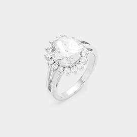 18K White Gold Plated Oval CZ Stone Ring
