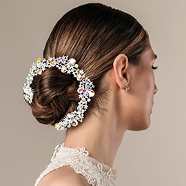 Floral Pave Glass Crystal Hair Comb