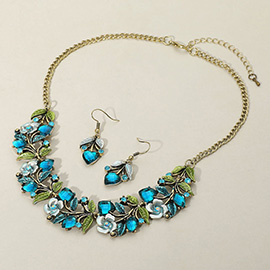 Stone Flower Leaf Statement Necklace