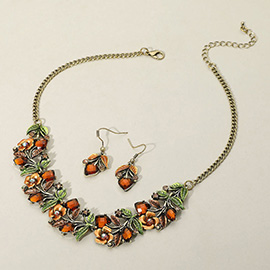 Stone Flower Leaf Statement Necklace