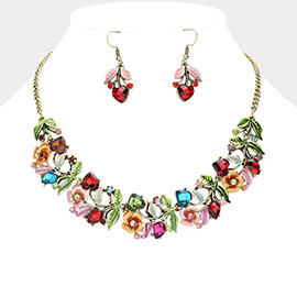 Stone Flower Leaf Statement Necklace