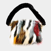 Multi Color Furry Faux Fur Clutch Bag