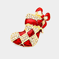 Enamel Stone Detail Christmas Sock Pin Brooch