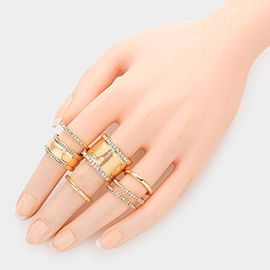 7PCS - Mixed Rhinestone Trimmed Metal Rings