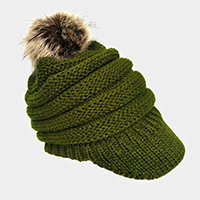 Soft Knit Faux Pom Pom Visor Hat