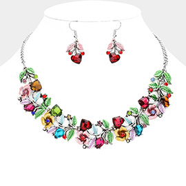 Stone Flower Leaf Statement Necklace